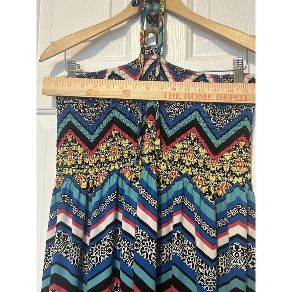 Magic Boho Maxi Dress Halter Beachy Hippie Blues Greens Yellows Beadsd DD03 - Picture 3 of 15